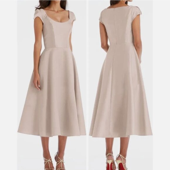 Alfred Sung D798 Puff Cap Sleeve Satin Midi Dress – Size 8R 🎀 - Picture 1 of 6